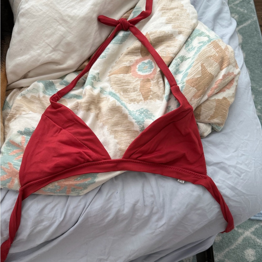Red Ribbed Triangle Bikini Top